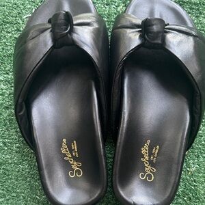 Seychelles Black Leather Knot Slide Sandals - Padded Slip-Ons